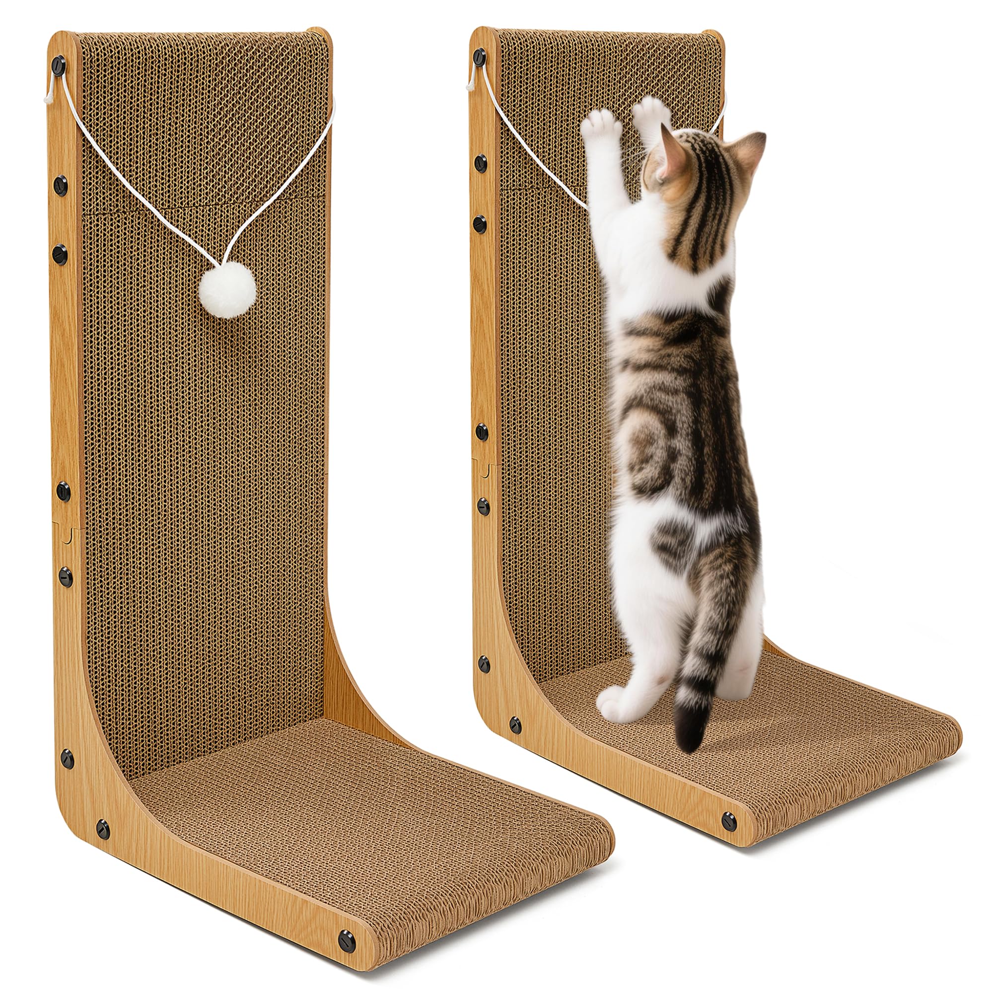 Photo 1 of Markarbarka Value 2-Pack 23.6 Inch L-Shaped Cardboard Cat Scratcher, Dual Use (Vert/Horiz) Scratch Pad with Toy Balls, Wall-Mountable Furniture Protector Cat Scratchers for Indoor Cats, Couch & Wall