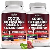NEW AGE COQ10 200mg Red Yeast Rice 3000mg Omega 3-6-9 3000mg Magnesium Complex 500mg Zinc Vitamin K2 D3 - Vitamins for Women and Men with Vitamin B3, Coenzyme Q10-120 Count
