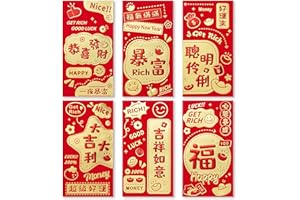 ThxToms 36pcs Red Envelopes Chinese New Year, Money Envelopes for Cash Red Pocket Envelopes Hong Bao for 2025 Snake Spring Festival Wedding Birthday, 6 Designs, M