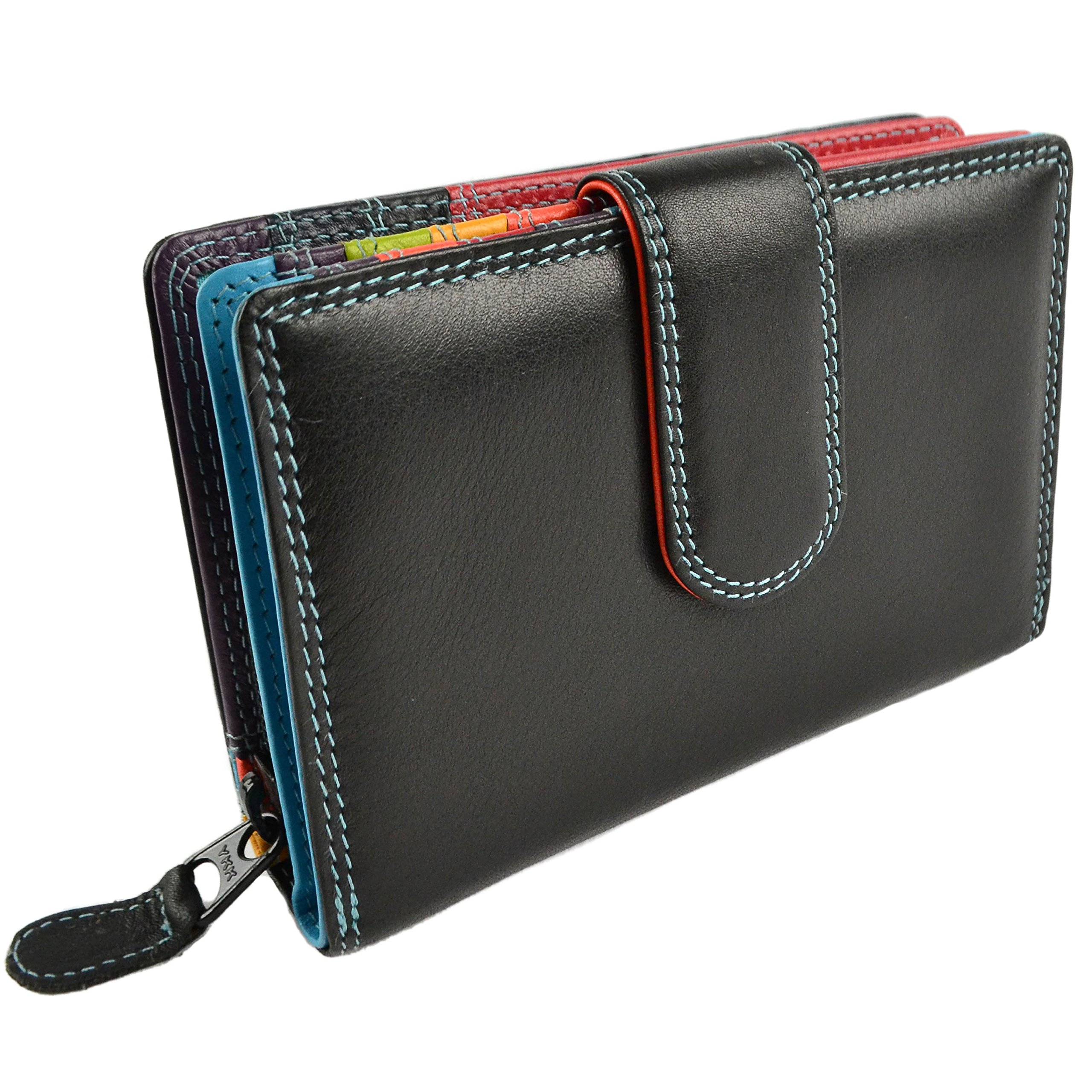 Golunski Ladies Tab Flap Over Leather Purse/Wallet Graffiti Change Gift Box (Black/Tropical)