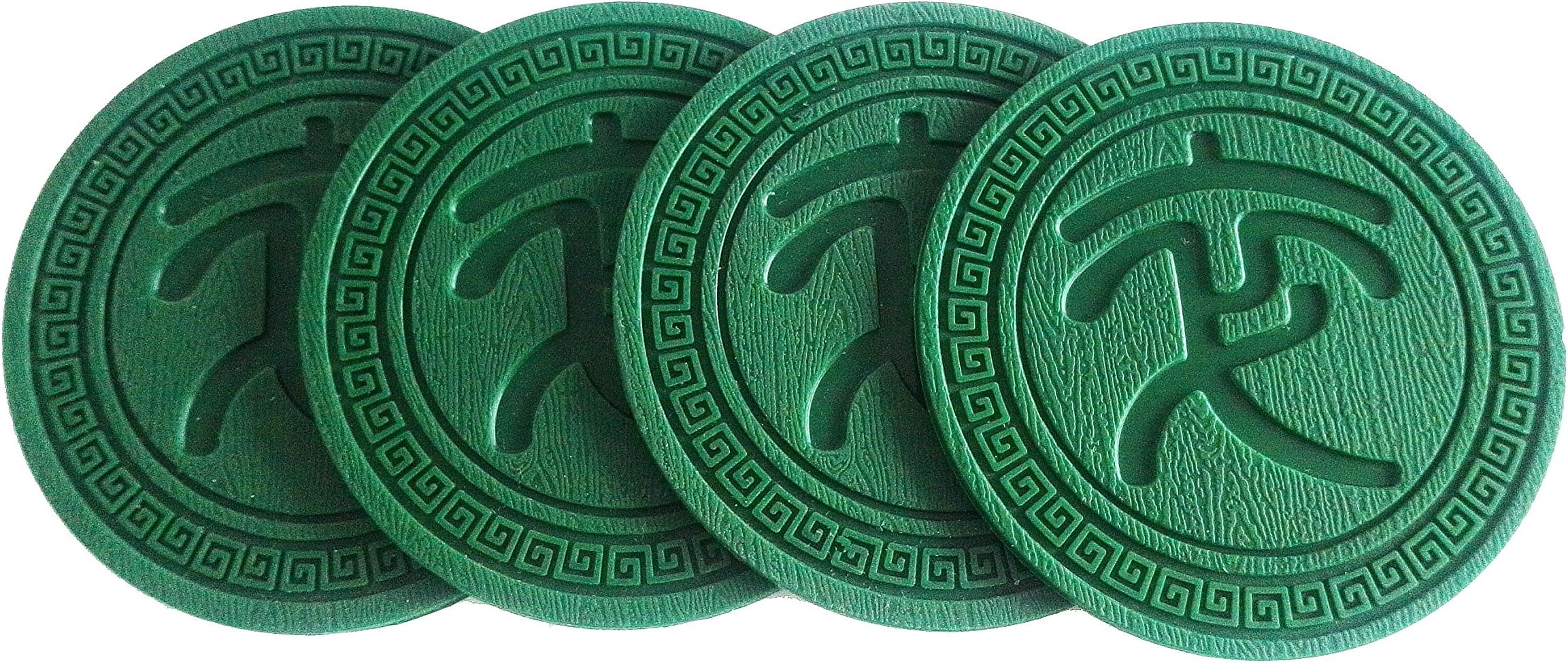 100 Goods Silicone Chinese Chess Xiangqi in Qin Script All-weather Drink Coasters, 90x90x3mm, Set of 4 Soldiers Green
