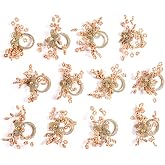 Homebia Designs Natural Wooden Beads Napkin Ring Set of 12 - Elegant Fancy Beautiful Decorative Napkin Holder for Dinner Table D&eacute;cor, Christmas, Farmhouse, Wedding, Party, Easter &amp; Everyday Use
