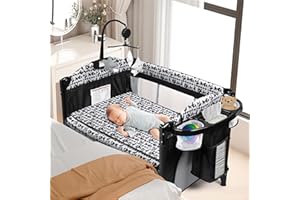 Xilingol 5-in-1 Baby Bassinet Bedside Sleeper, Portable Toddler Crib with Diaper Changing Station, Carry Bag, Cosleeper Bassinet Attach to Bed for Newborn to Toddlers