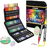 Pagather 72 Colors Acrylic Paint Markers, Dual Tip with Fine Tip and Brush Tip Pens for Stone, Wood, Calligraphy, Canvas, Ceramic, Metal, Glass, Rock Painting, DIY Crafts Art Supplies Kit