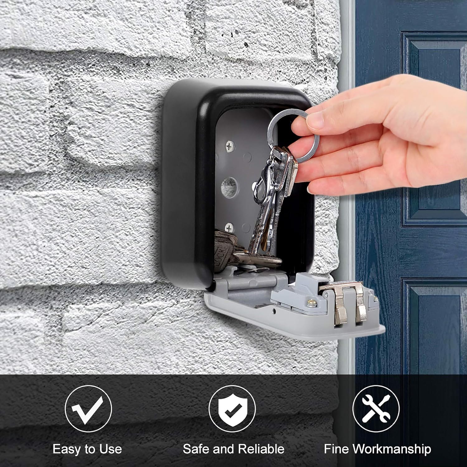 Puroma Security Key Lock Box, 4-Digit Combination Waterproof Portable Key Storage Lockbox Wall Mount 5 Key Large Capacity for House Key, Special Car Key, ID Card (Black & Gray) : Office Products