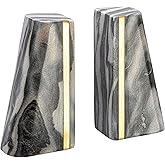 Main + Mesa Modern Marble Bookends with Brass Detail, Set of 2, Grey