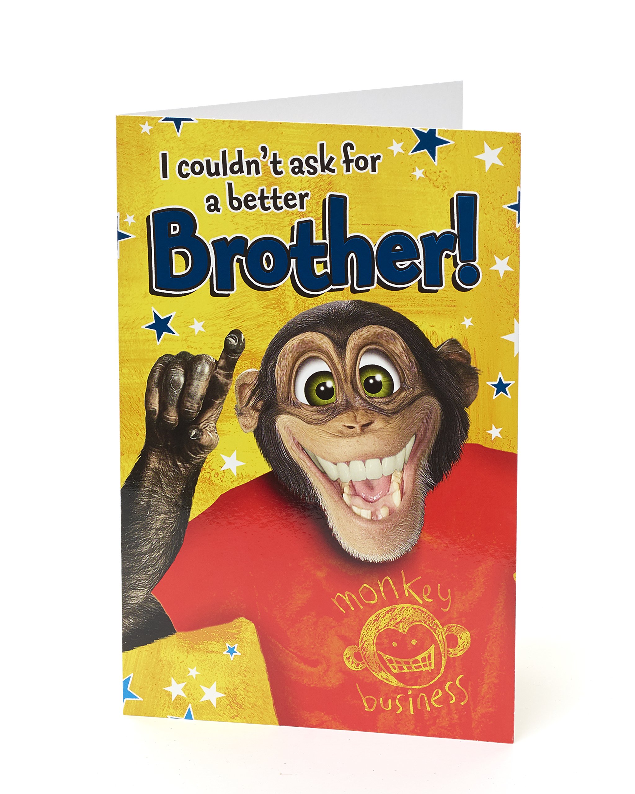Brother Birthday Card Funny - Gift Card for Him - Birthday Gifts for Him - Gifts for Brother - Funny Brother Gifts - Monkey Chimp, 345033-0-1