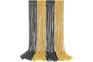 EOBOH 30PCS New Years Beads Necklaces, Black Gold Beaded Necklace Party Supplies, 33" New Years Eve Graduations Necklaces Decorations, Festival New Years Graduations Mardi Gras Parade Throw Accessories