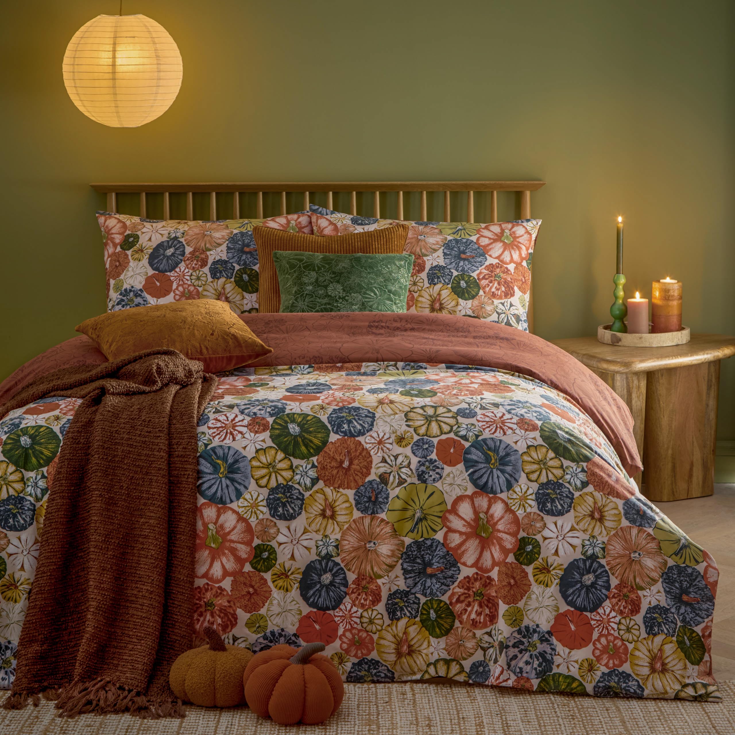 furn. Picking Patch Pumpkin Duvet Cover Set – Autumn Halloween Bedding (Pecan - Super King)