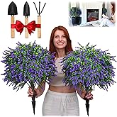 Artificial Boxwood Topiary Balls with Lavender – 24" Set of 2 Faux Shrub Bushes, Evergreen Trees with Ground Spike & Garden Tools – UV Resistant Faux Plants for Outdoor Planters, Porch & Front Door