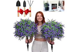 CAZZOVA Artificial Boxwood Topiary Balls with Lavender – 24" Set of 2 Faux Shrub Bushes, Evergreen Trees with Ground Spike & Garden Tools – UV Resistant Faux Plants for Outdoor Planters, Porch & Front Door