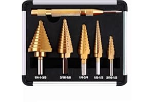 Yangoutool Step Drill Bit Set, 6PCS Titanium High Speed Steel Step Drill Bits with Automatic Center Punch for Metal, Wood and