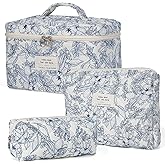 Makeup Bag,Quilted Cosmetic Bags,Large Floral Make Up Organize bag,Makeup Bag Set for Women,Flower Travel Toiletry Bag