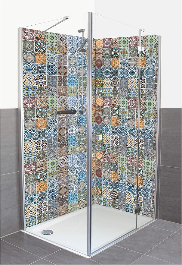 Artland Qualität I Duschrückwand Fliesenersatz Bad Duschwand Motiv Abstrakte Motive Muster Foto Bunt F1RO Gemusterte Keramikf