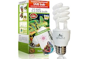 MCLANZOO UVA UVB Light Reptile Bulb 5.0 Tropical 13W UVB Bulb E26 Compact Fluorescent Terrarium Lamp with UV Tester Card