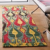 SAFAVIEH Ikat Collection Runner Rug - 2'3" x 8', Blue & Green, Handmade Wool, Ideal for High Traffic Areas in Living Room, Be
