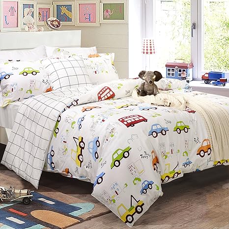 Amazon Com Brandream Toddler Bedding Sets For Boys Cars Vehicles Duvet Cover Set 3 Piece Full Size 100 Cotton Zipper Closure Reversible No Comforter Included Home Kitchen
