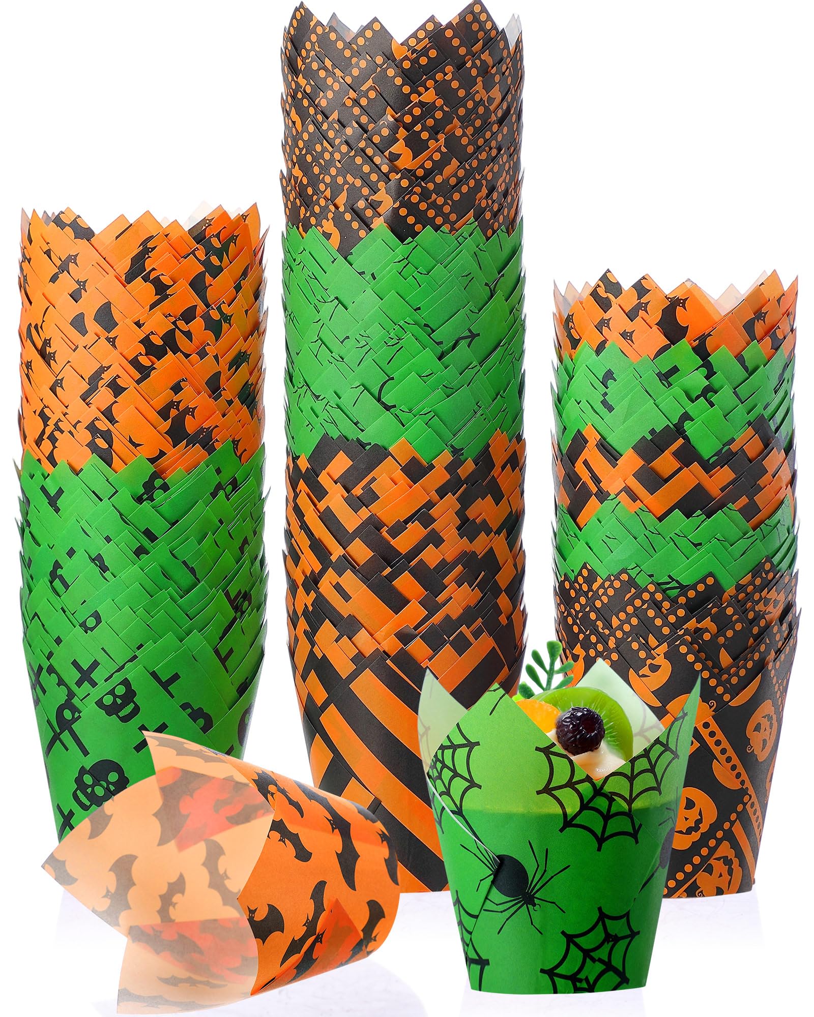 Photo 1 of 500 Counts Halloween Tulip Cupcake Liners Birthday Party Muffin Cupcake Baking Liners Grease Proof Cake Liner Holders for Fall Christmas Halloween Birthday Party