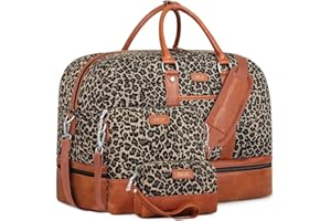 IBFUN Weekender Bags for Women, Large Overnight Bag Canvas Travel Duffel Bag Carry On Tote with Shoe Compartment 21" 3Pcs Set