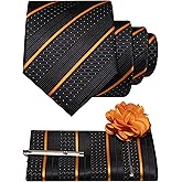 JEMYGINS Mens Striped Tie and Lapel Pin Necktie Pocket Square with Tie Clip Sets for Business Casual 4PCS
