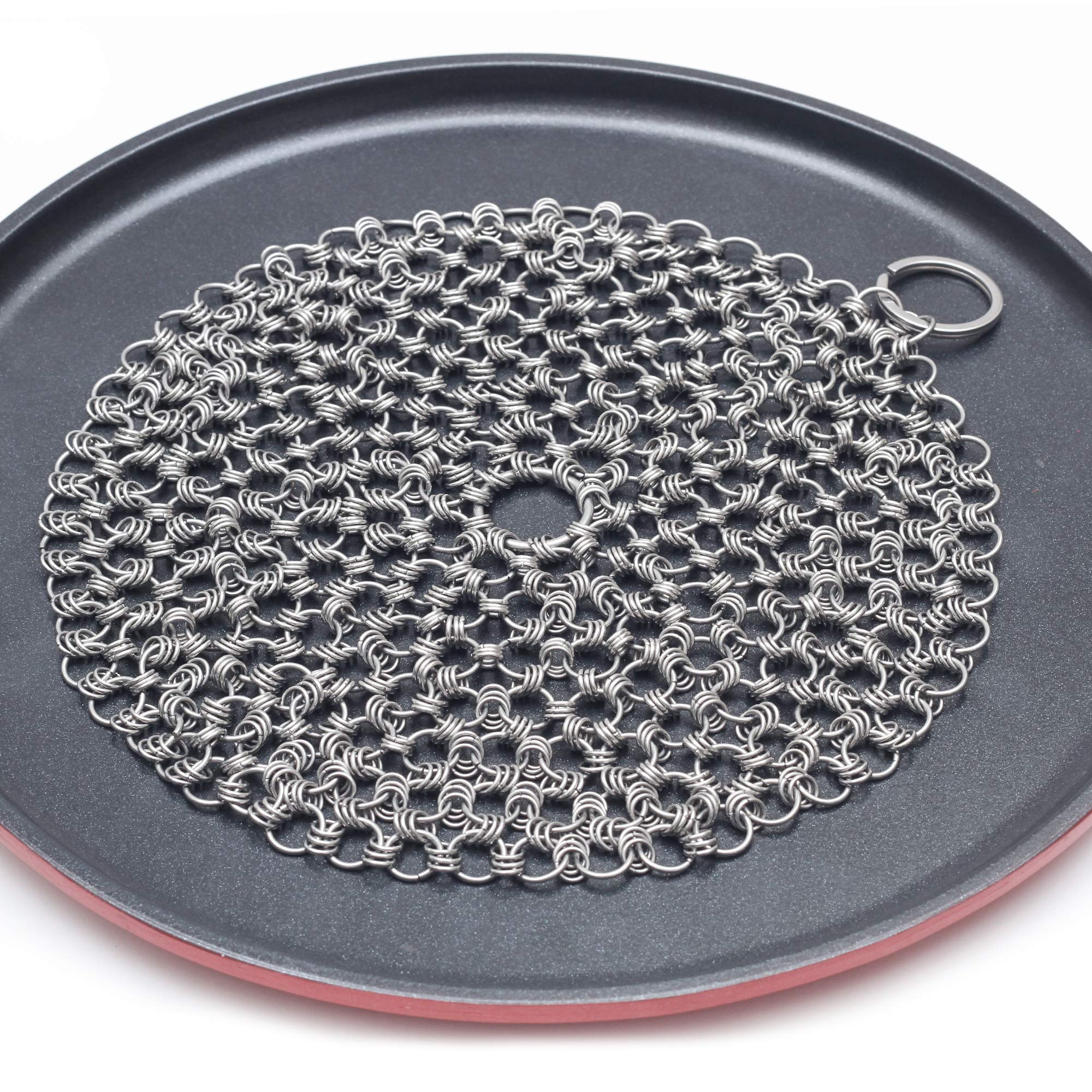 Kitchensera Cast Iron Skillet Cleaner 7x7 Inch Triple-Chained Design - Superior Quality 316 Grade Stainless Steel Chain Mail Scrubber Cast Iron Smithy - Easy Cleaning for Pans, Dutch Ovens, & Grills