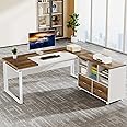 Tribesigns L-Shaped Executive Desk with Reversible File Cabinet, 63" Office Desk with Storage Drawers, Computer Desk Set (Oak Karo & White)