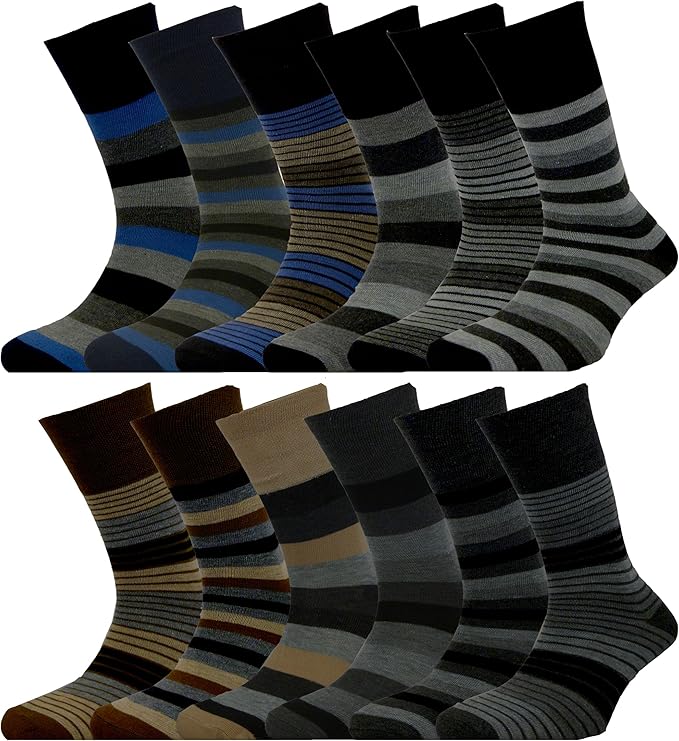 Soft Grip Easy Top Non Elastic Cotton Rich Socks 12 Pairs Mens Gents To