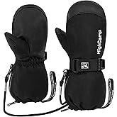 HIGHCAMP Kids Waterproof Snow Ski Gloves w/Zipper & String on Long Cuff Cold Weather Mitten for Toddler & Youth Boys Girls