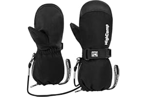 HIGHCAMP Kids Waterproof Snow Ski Gloves w/Zipper & String on Long Cuff Cold Weather Mitten for Toddler & Youth Boys Girls