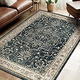 Jainmy Distressed Vintage 5x7 Area Rugs for Living Room Bedroom Non Slip Washable, Medallion Pattern Printed Low Pile Farmhouse Carpet Rugs for Dining Room/Kitchen/Home Office, Midnight/Multi