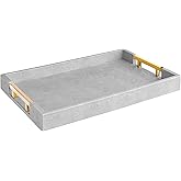 Home Redefined Modern Elegant 17.5"x12" Rectangle Glossy Grey Shagreen Faux Leather Decorative Tray Ottoman Coffee Table Perf