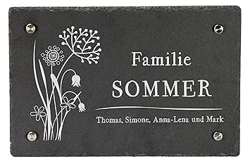 Laublust Schiefer Turschild Personalisiert Mit Blumen Gravur