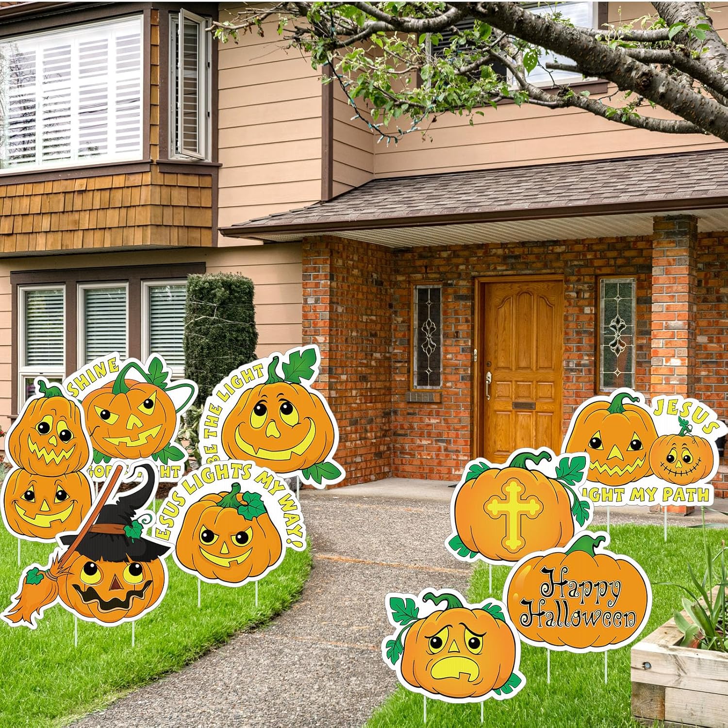 Yard Signs - Thyle 9 Pcs Christian Pumpkin Yard Stakes for Halloween Jesus Yard Sign Christian Garden Decor Outdoor Halloween Decorations Sign for Halloween Party, 9 Styles