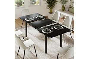 Feonase 63" Extendable Dining Table, Modern Farmhouse Dining Room Table for 4-8, Wooden Kitchen Table for Small Space, Dining Room, Home Office, Living Room Furniture, Black