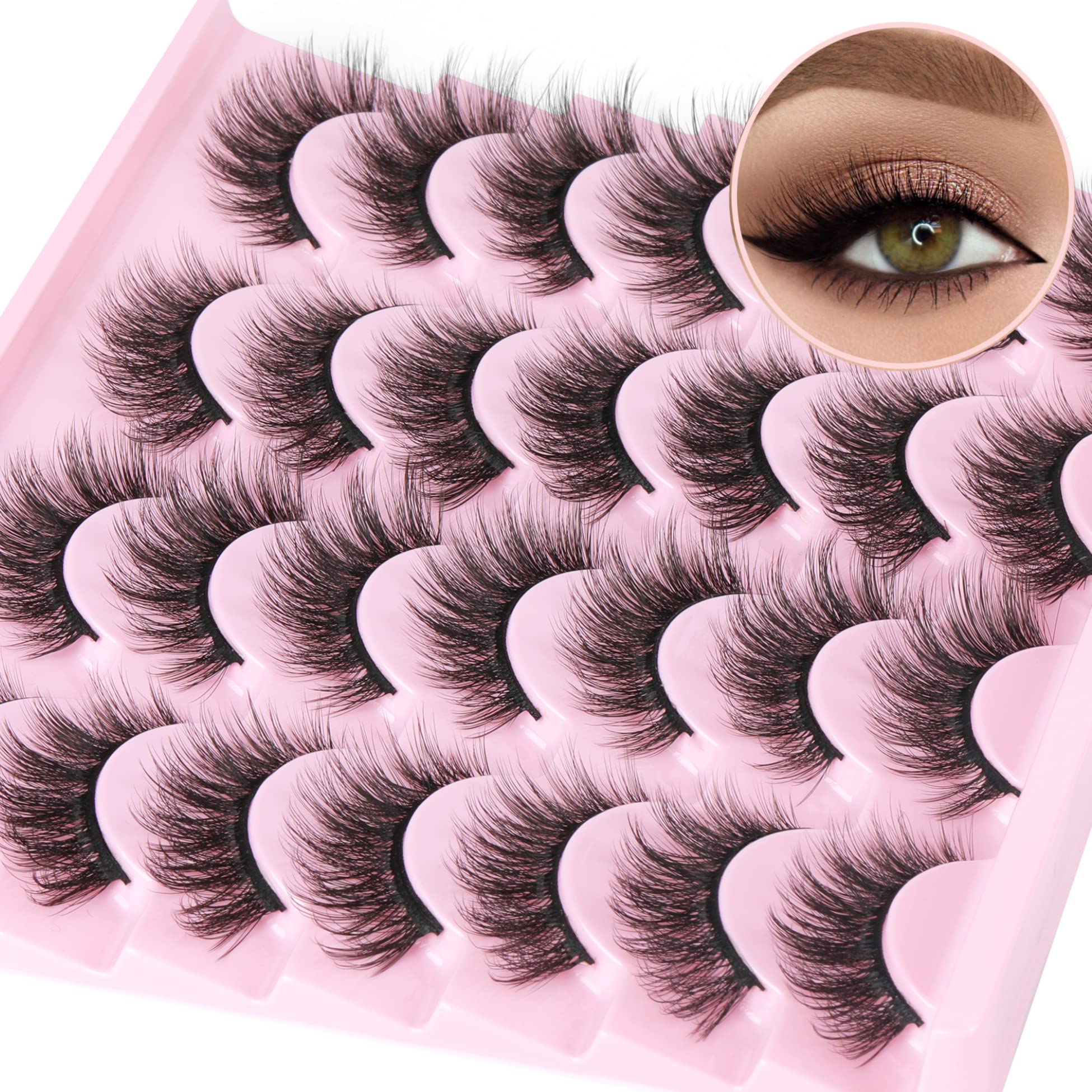 Photo 1 of 14 Pairs False Eyelashes Natural Mink Lashes Wispy Cat Eye Lashes 14mm 3D Volume Strip Fake Eyelashes Pack by TNFVLONEINS