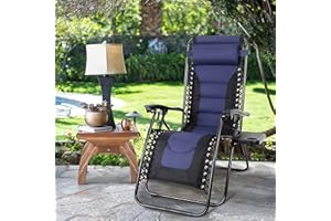 MAISON ARTS Padded Zero Gravity Lawn Chair Foldable Patio Recliner Anti Gravity Lounge Chair w/Pillow & Cup Holder Outdoor Camp Chair for Poolside Backyard Beach, Support 350LBS, Blue