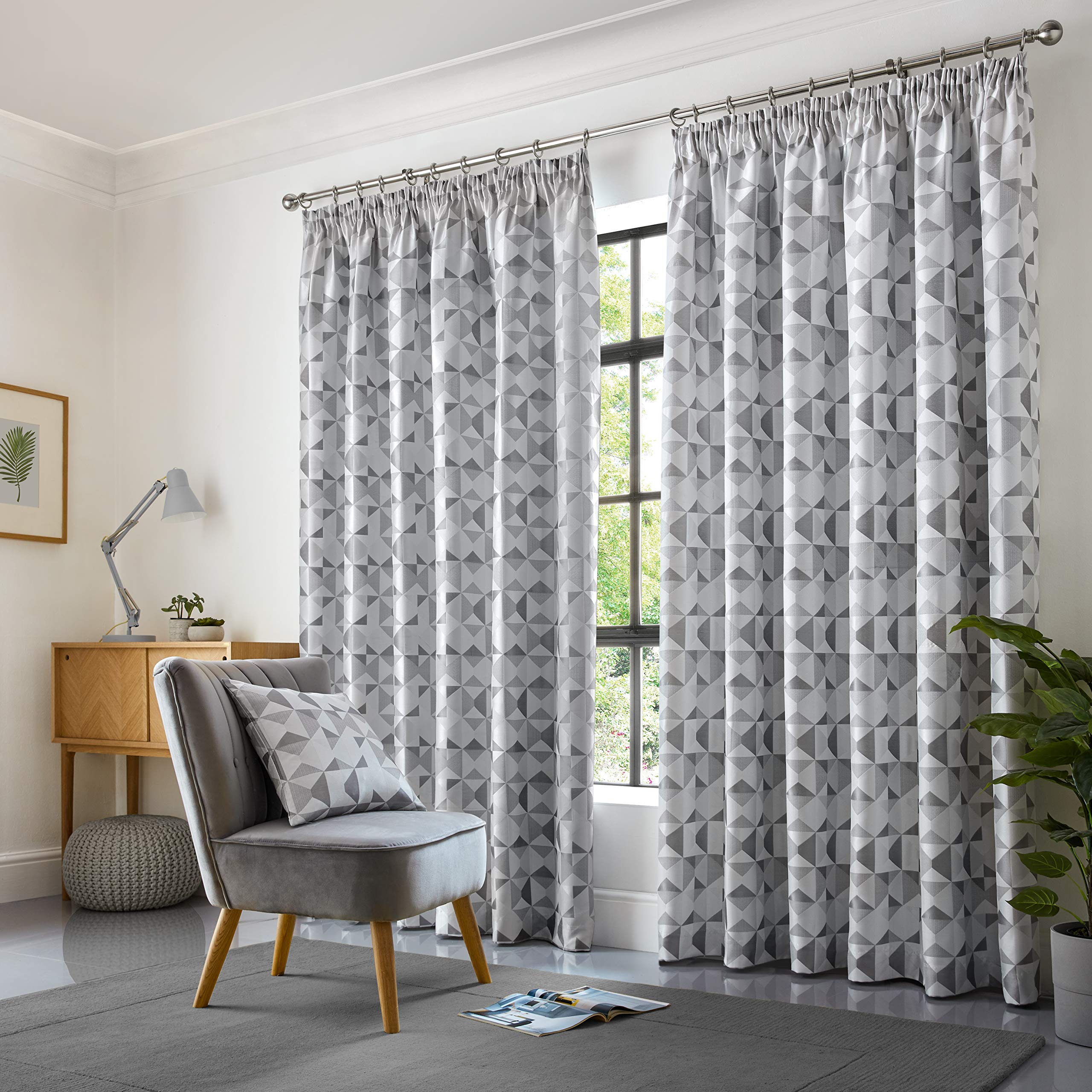 Alan Symonds Skandi Lined Pencil Pleat/Taped Top Curtains (Silver, 66" x 54" (168 x 137cm))
