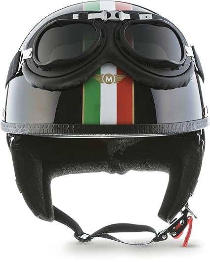 Moto Helmets® D22-Set „Italy Black“ · Brain-Cap · Halbschale Jet-Helm Motorrad-Helm Roller-Helm Scooter-Helm Bobber Mofa-Helm