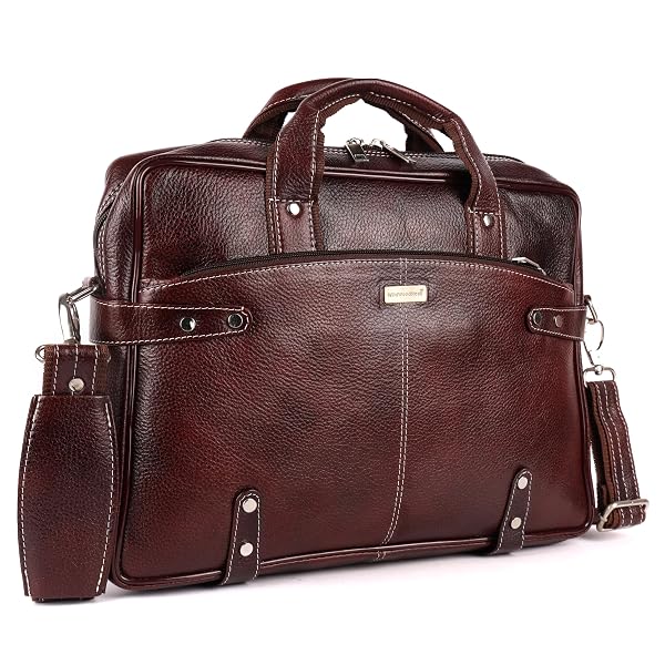 WILDWOODNEST MEN’S BROWN LEATHER LAPTOP BAG – CROSSBODY & HANDHELD OFFICE BRIEFCASE WITH ADJUSTABLE STRAP