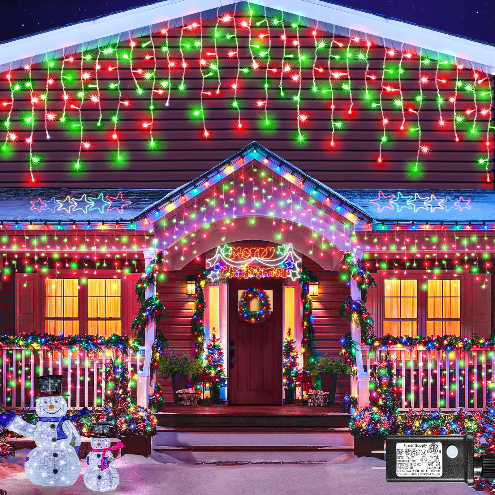 Photo 1 of 66ft Red and Green Christmas Lights Outdoor, 640 LED Icicle Lights for Outside, Plug in Twinkle Lights Indoor with 8 Modes Timer Waterproof for House Yard Eave Patio Wedding Party Holiday Decoration