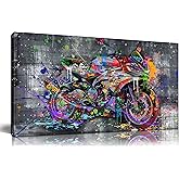 SIXTTART Graffiti Motorcycles Wall-Art - Wall Decor For Bedroom Men - Room Decor For Teens Ready To Hang Size 40" x 20"