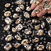 WILLBOND 156 Pcs Sew on Rhinestones Claw Flatback Crystal Rhinestones Metal Prong Setting Gems Acrylic Glass Sewing Gems for Clothes DIY Craft Shoes Dress Jewelry Making(Golden Champagne)