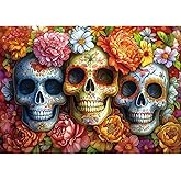 Halloween Sugar Skulls Floral 1000 Piece Jigsaw Puzzle for Adults Colorful Day of The Dead Challenging Mexican Folk Art Puzzle for Game Night Unique Gift for Puzzle Lovers (27x20 Inches)