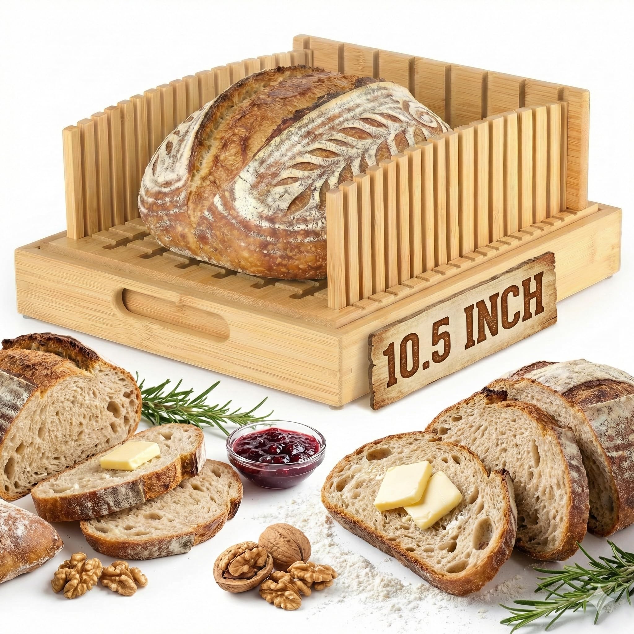 Photo 1 of Bread Slicer for Homemade Bread - Perfect Valentine's Day Baking Gifts - 10.5" Adjustable Sourdough Slicer with Crumb Catcher & Serving Tray - Stable Wood Bread Cutter Guide for Kitchen