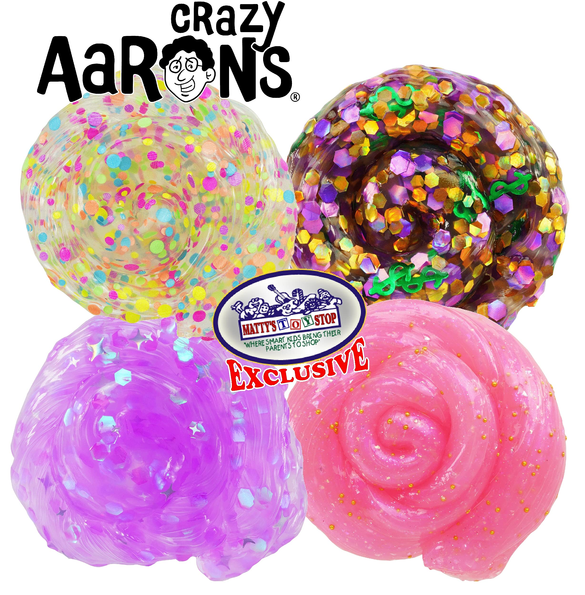 Matty's Toy Stop Crazy Aaron's Putty Mini Tins Funky Fidget, Daydream, Cryptocurrency & Fairy Sprinkles Gift Set Bundle - 4 Pack (13.3g Each)