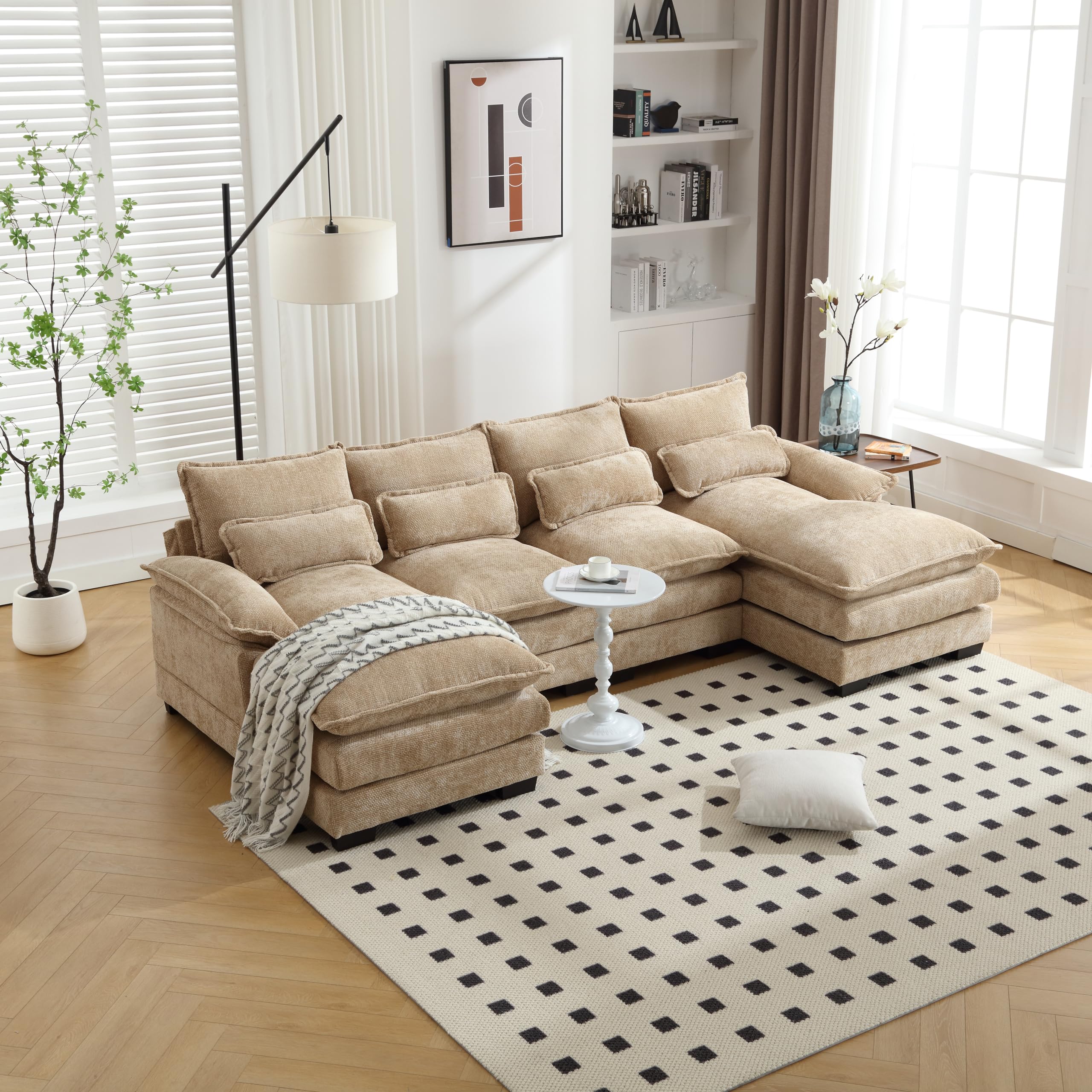 Photo 1 of (truck/trailer pick up only)
U-Shaped Symmetrical Sectional Sofa Modular Double Chaise Convertible U-Shaped Sofa Couch,Comfy Chenille Boucle Cloud Cushion Deep Seat Sofa&Couch W/2 Recliner Chaises for Home Apartment Living Room