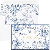 Crisky 50 Pack Blue Floral Thank You Cards Gold Foil Greeting Notes Bulk with Envelopes & Stickers for Birthday, Baby Shower, Bridal Shower, Wedding, Graduation, Business
