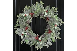 Hometrance Christmas Wreaths for Front Door 20 Inches, Xmas Winter Wreath with Deers Decorations for Window Outdoor Outside, Artificial Holiday Farmhouse Rustic Wreath for Indoor Porch Decor