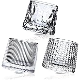 RareCi Crystal Whiskey Glasses 5 OZ Set of 3, Rotatable Old Fashioned Glasses, Tumbler Rocks Bar Glass for Drinking Bourbon, Scotch, Cocktails, Cognac(Larger Size)