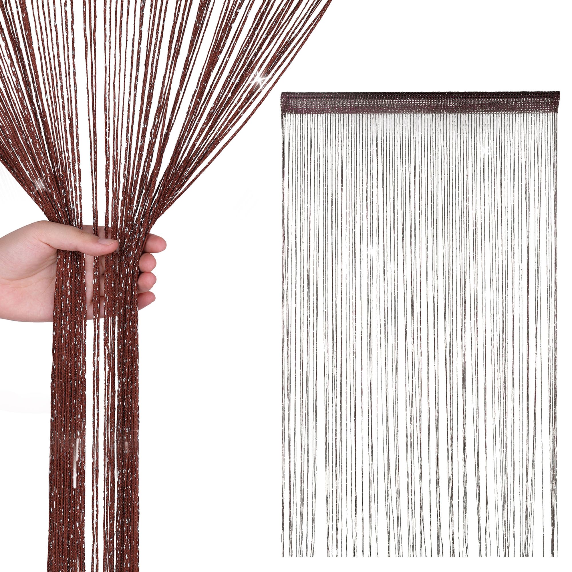 WedDecor Coffee String Curtains Glitter Fringe Panel Fly Screen Room Divider Tassel Curtain for Doors, Doorway, Windows, Home Décor, Event Decoration, (90cm x 200cm) — image 1